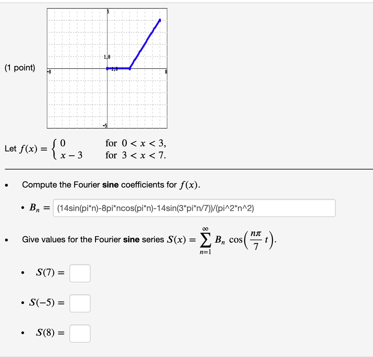 (1 point) Let f (x) = -10 for 0 < x <