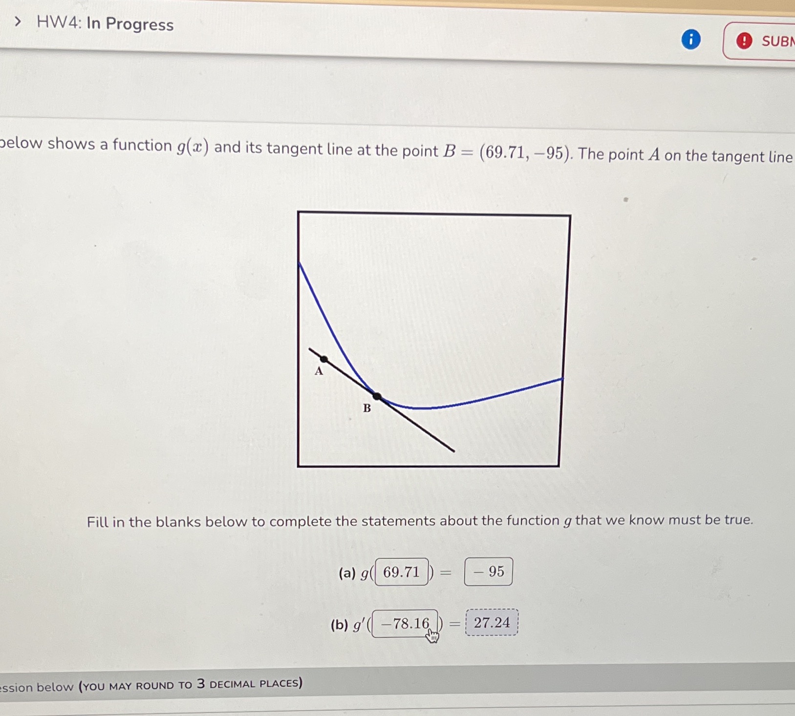 > HW4: In Progress SUB below shows a function g() and