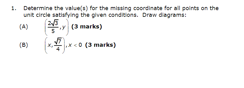  1. Determine the value(s) for the missing coordinate For all points