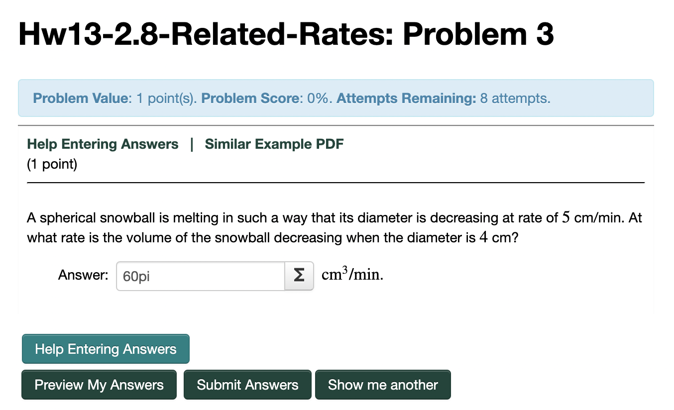the radius of the balloon growing at t = 2 seconds Answer: