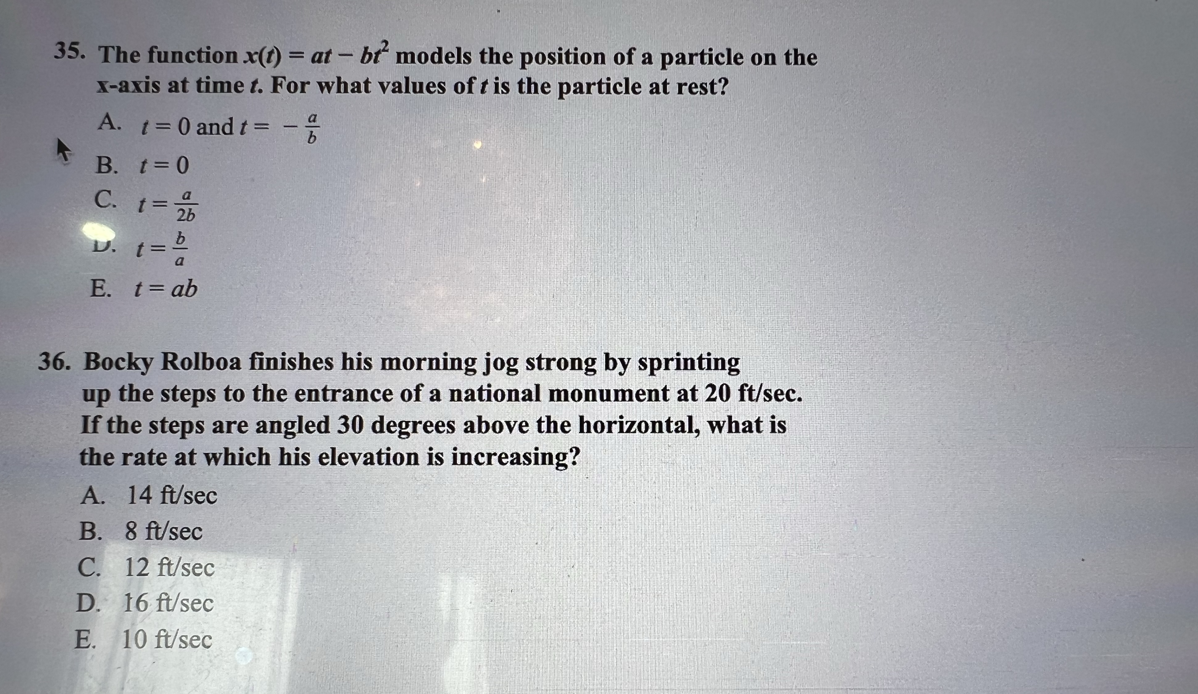of a particle on the X-axis at time t. For what values