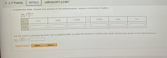 answers to five decimal places. Assume x is in terms of radian.)