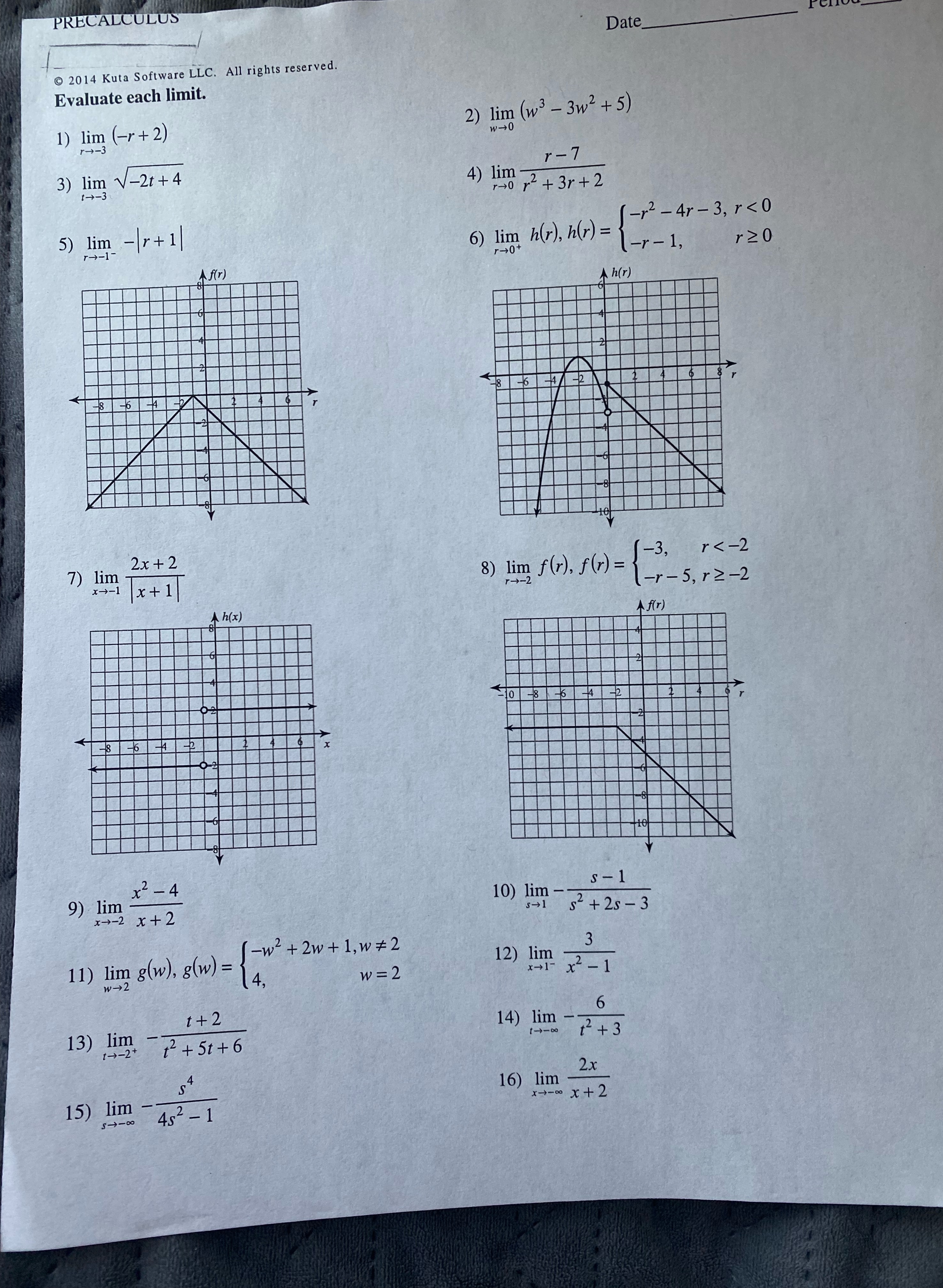 CALC LU 0 2014 Kuta Software LLC. Evaluate each limit. All rights