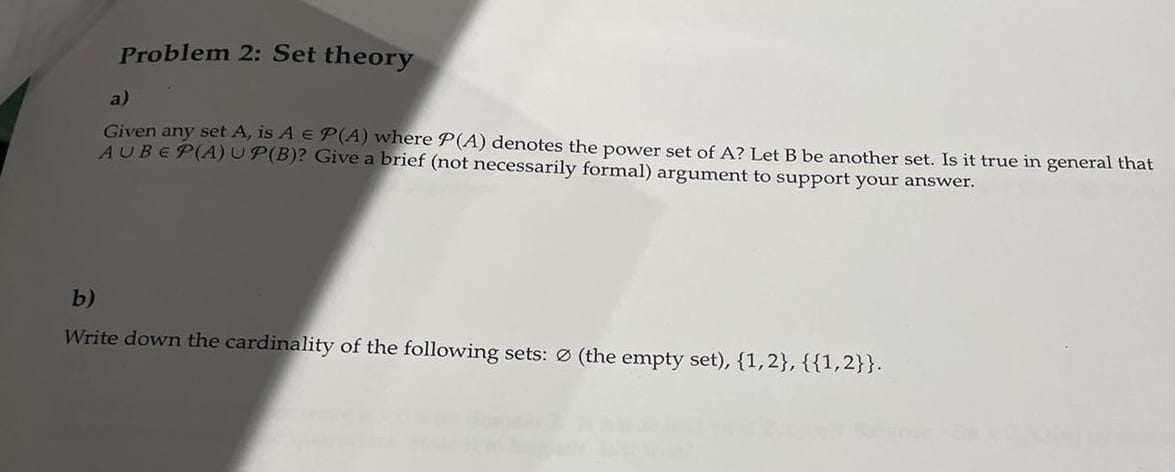 E P(A) where P(A) denotes the power set of A? Let B