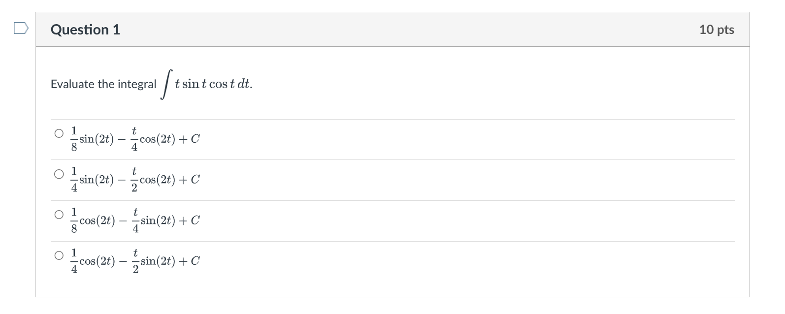 \fD Question 2 10 pts cos (1/ ac) Evaluate the integral