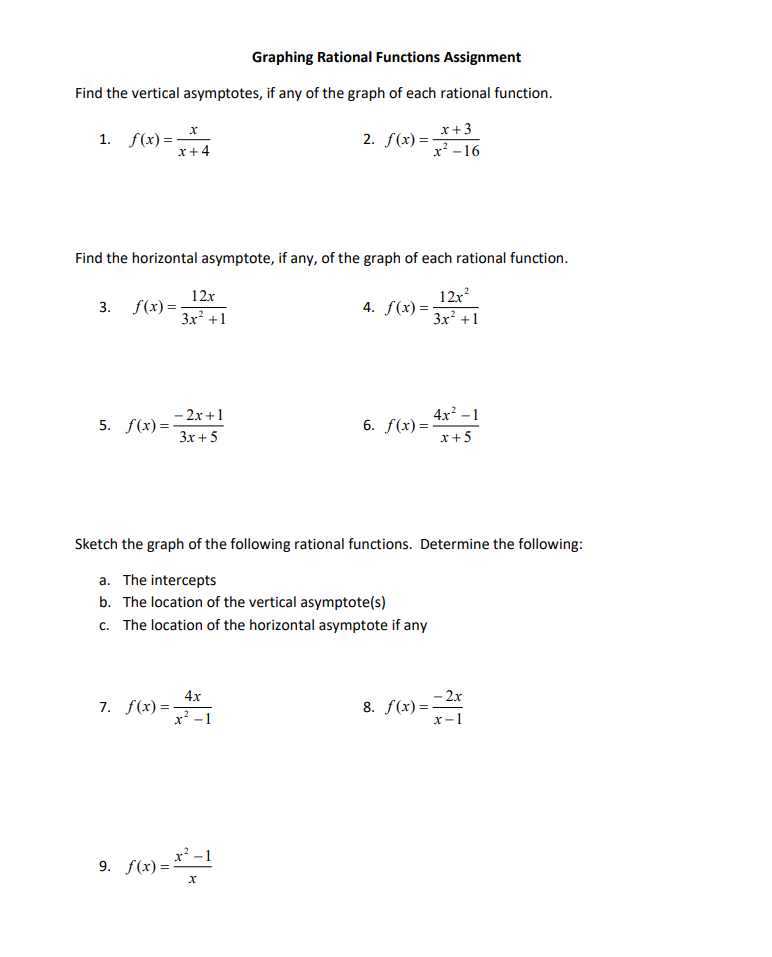 the graph of each rational function. 1. f (x) =- X 2.