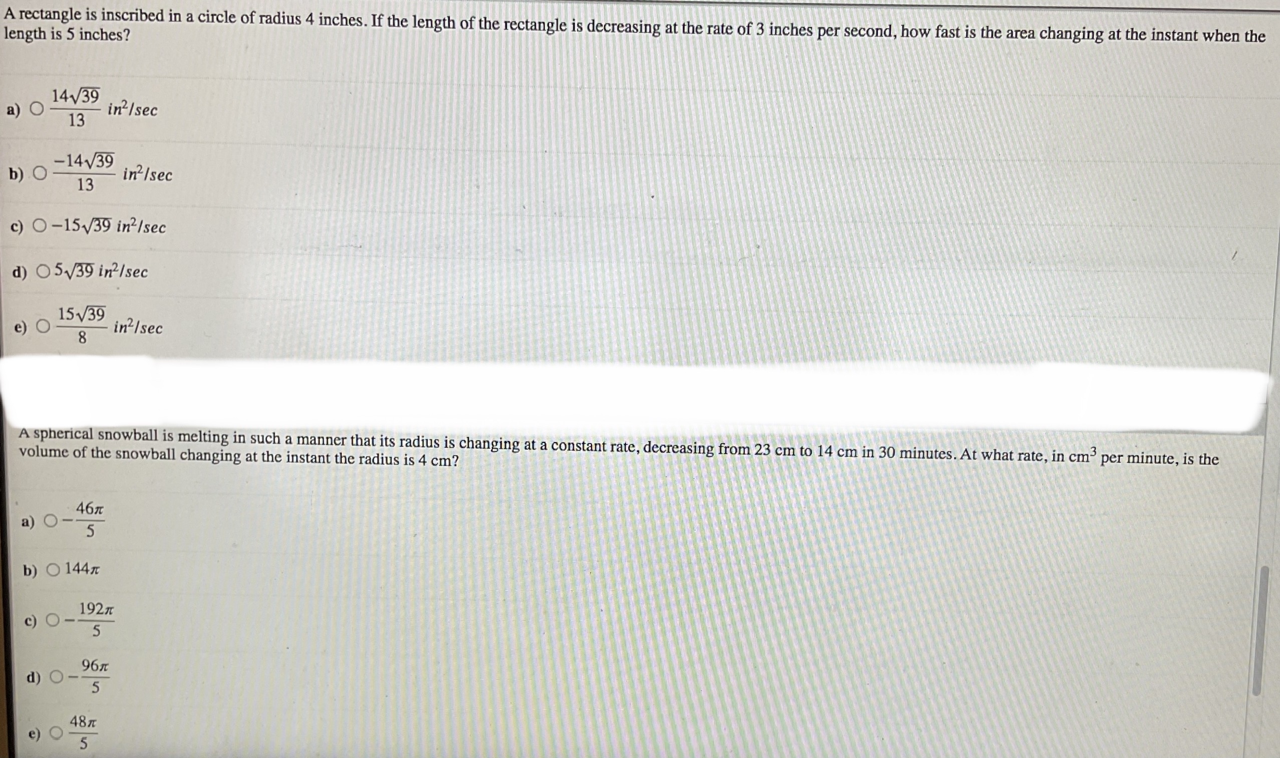 length is 5 inches? A rectangle is inscribed in a circle