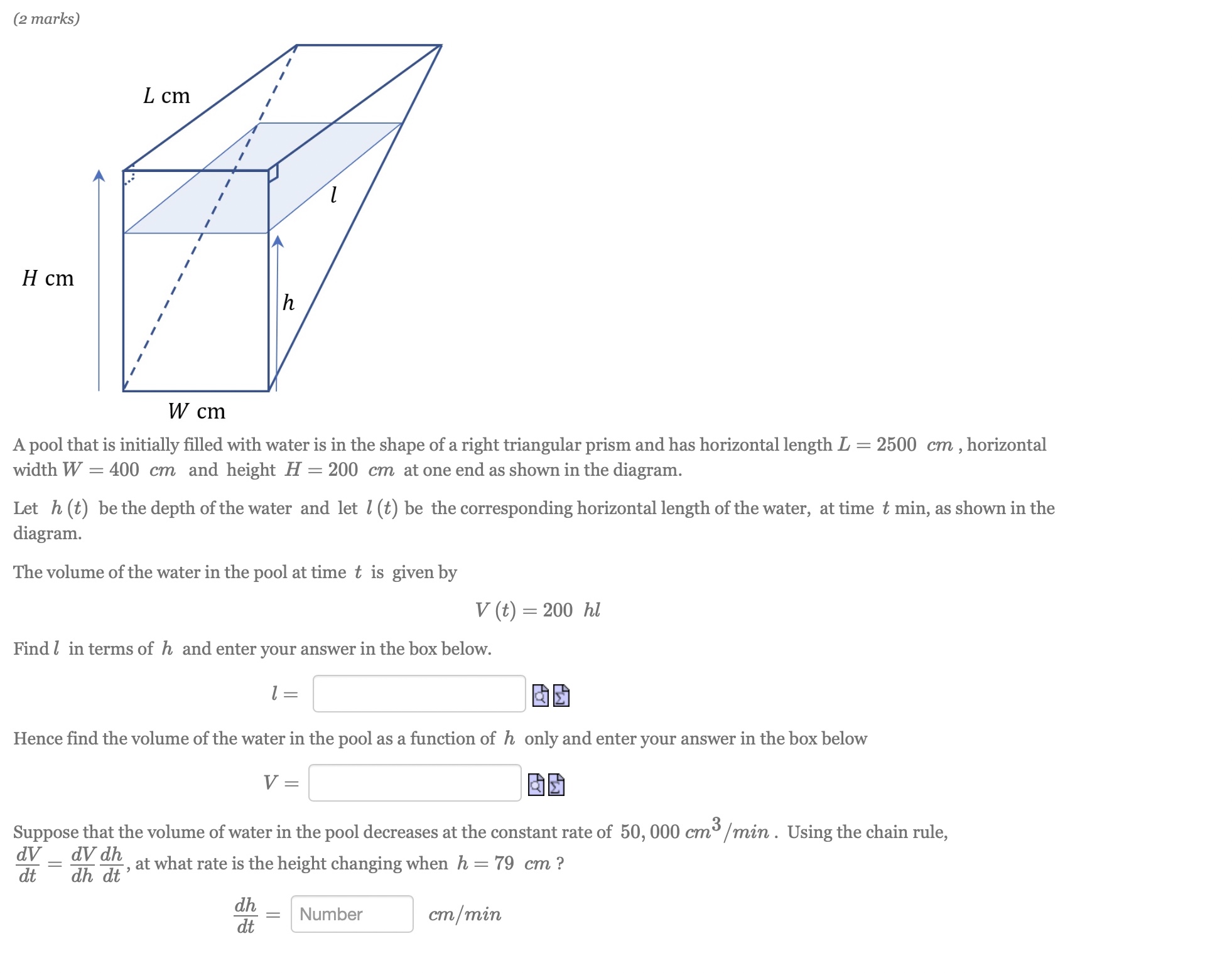 (2 marks) Hcm Wcm A pool that is initially lled with