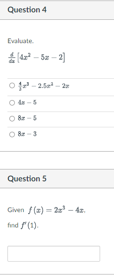 Question 4 Evaluate. [4x2 - 5x - 2 O -2.503 -