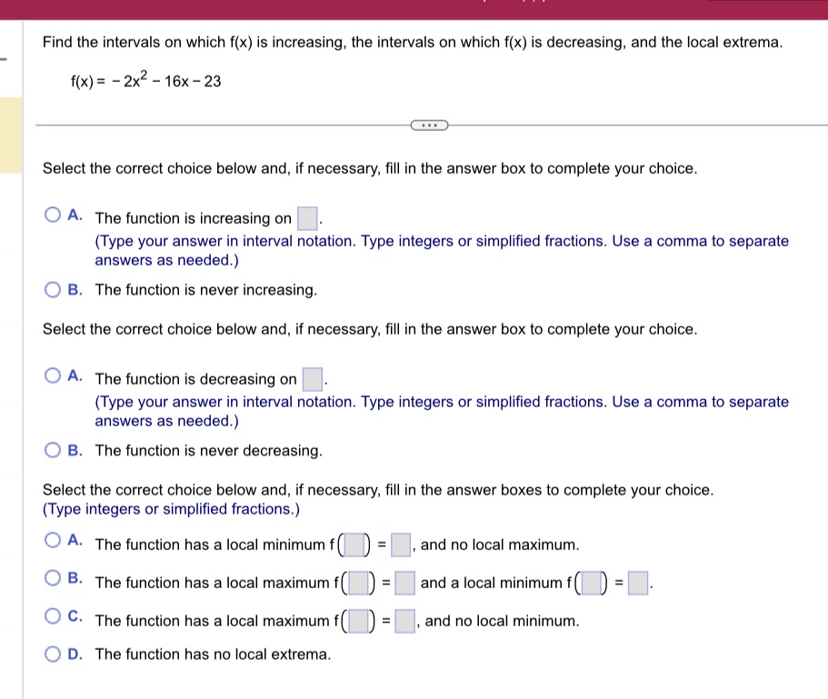 which fix) is decreasing. and the local extrema. fix) = 2:2 -1x
