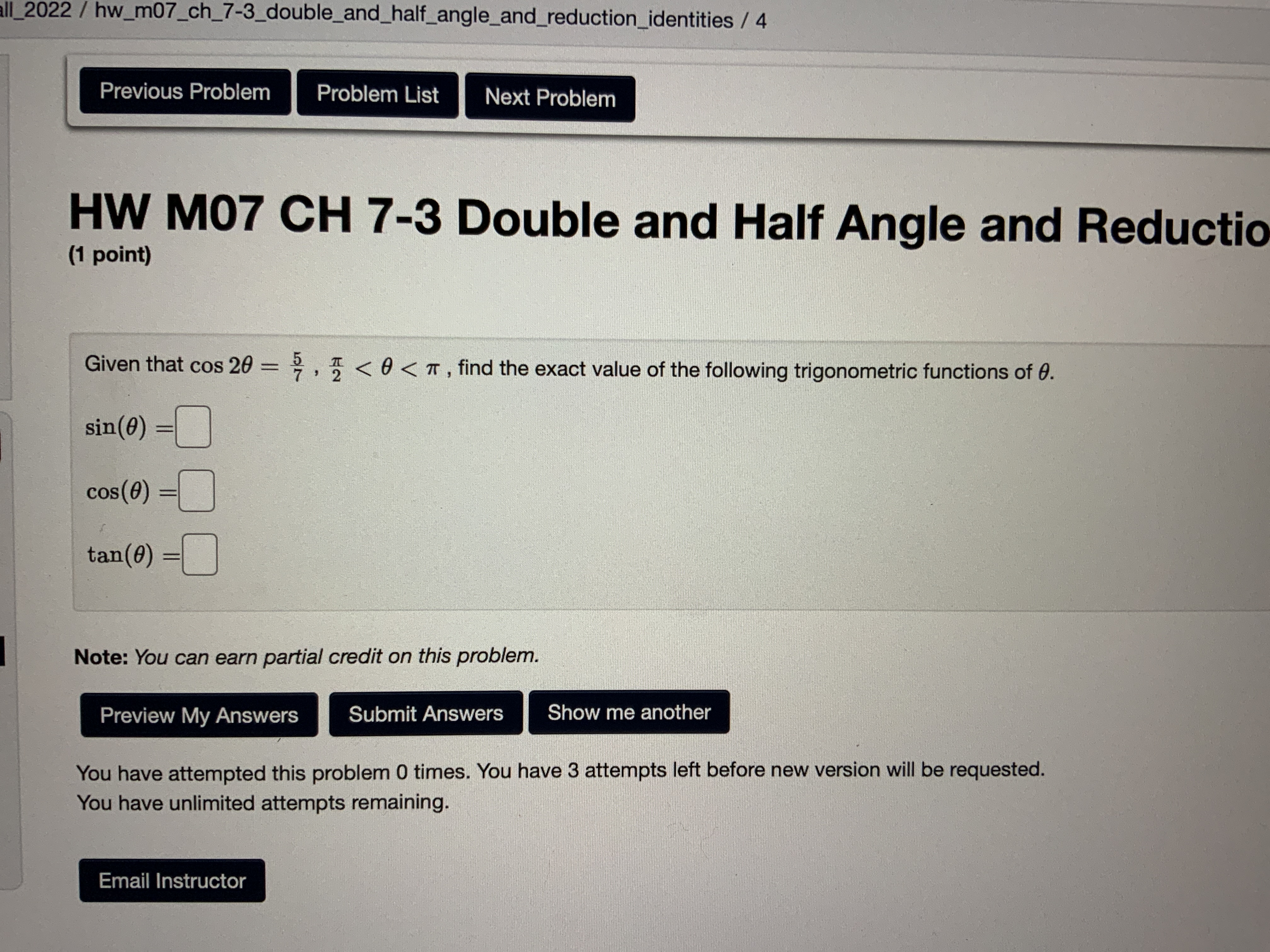 Given that cos 20 = 2 ,