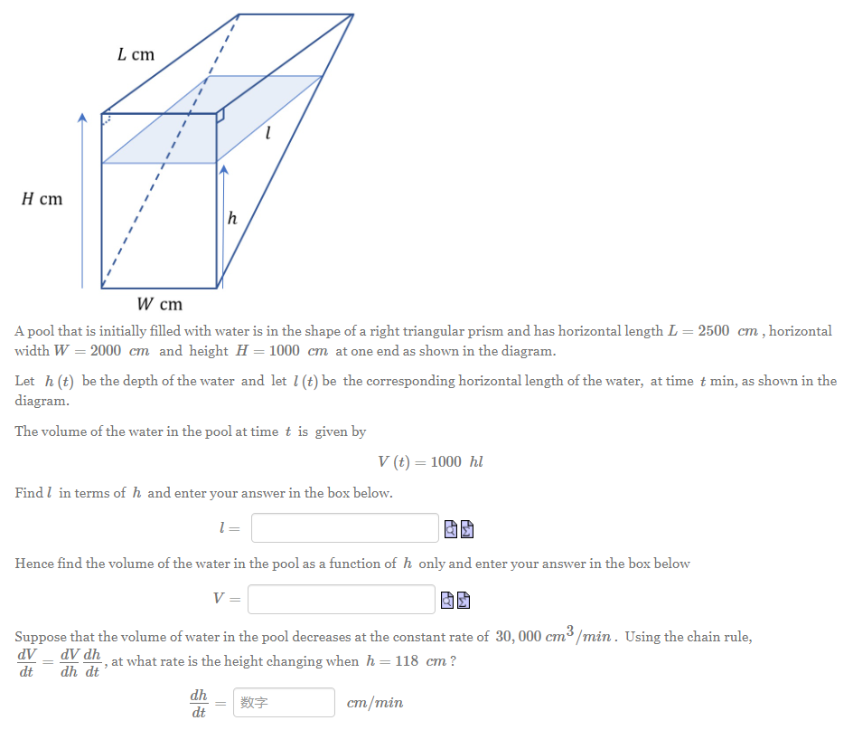 in the shape of a right triangular prism and has horizontal length
