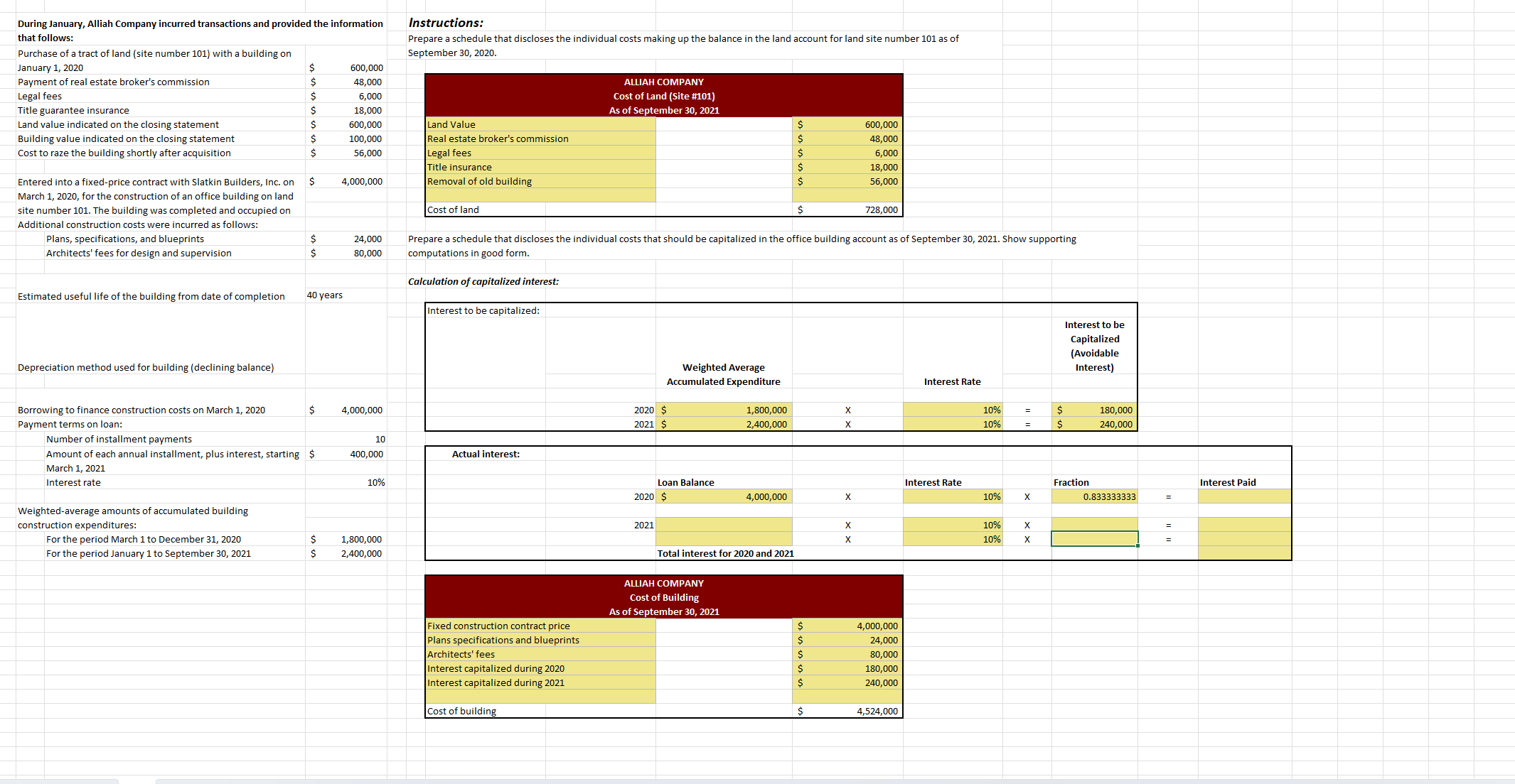a schedule that discloses the individual costs making up the balance in