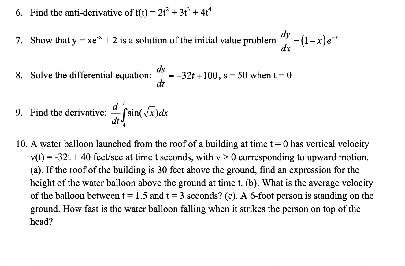 integral f(4vx -sin(x) +10)dx 2 5. Evaluate the definite integral ((x3 +