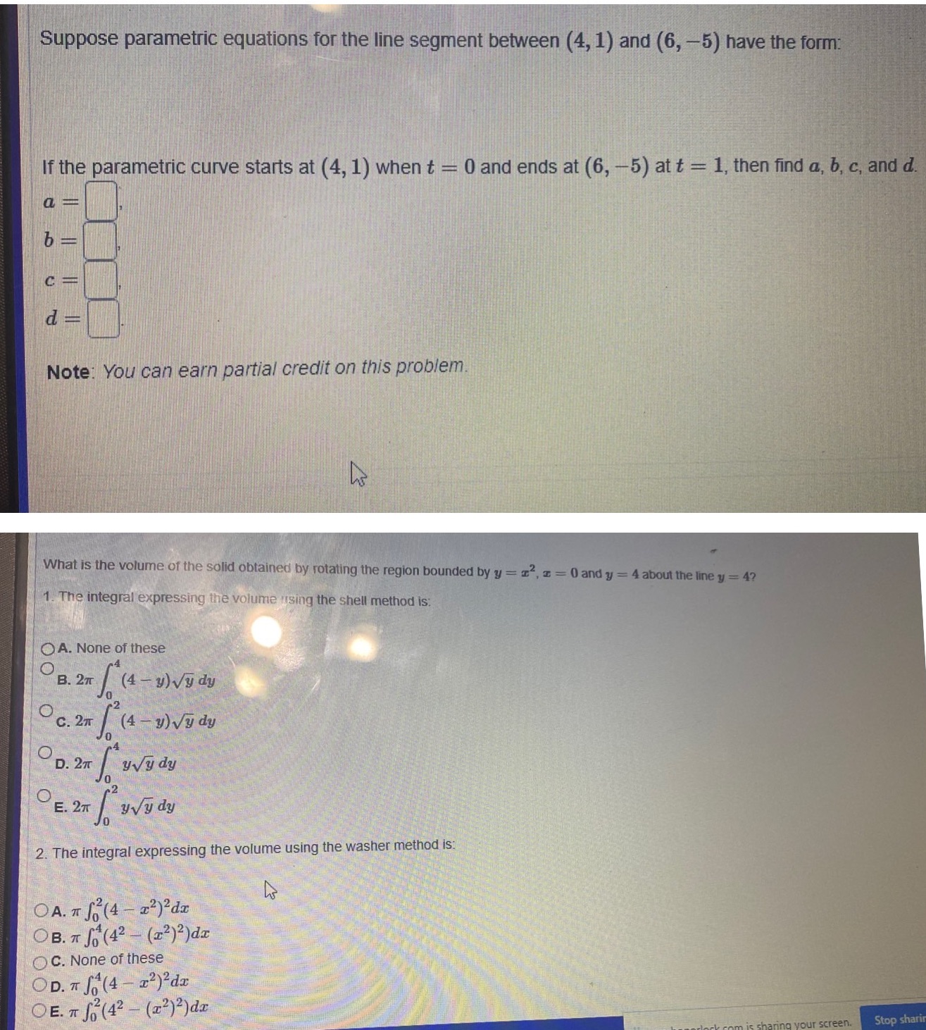 Please need an answer asap Suppose parametric equations for the line