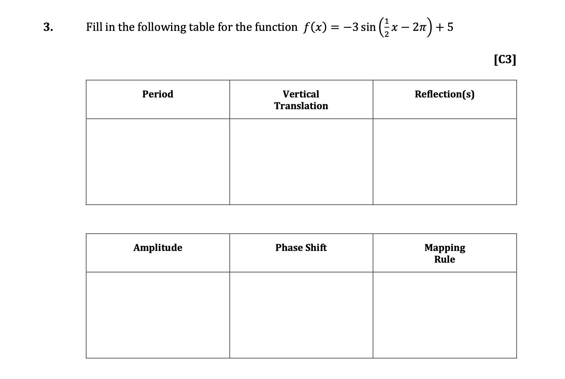 -3 sin x - 21 ) + 5 [C3] Period Vertical Reflection(s)