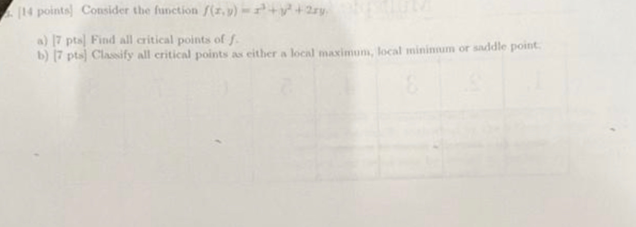  [14 points) Consider the function /(3,y) -a ty +2ry a) [7