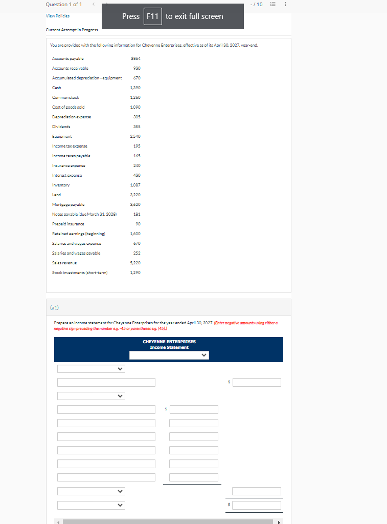 for Cheyenne Enterprises, affective as of its April 30,2027, yaar-end. (a1) Prapare