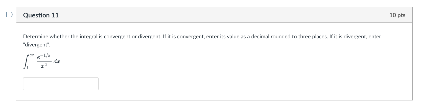 divergent. If it is convergent, enter its value as a decimal rounded