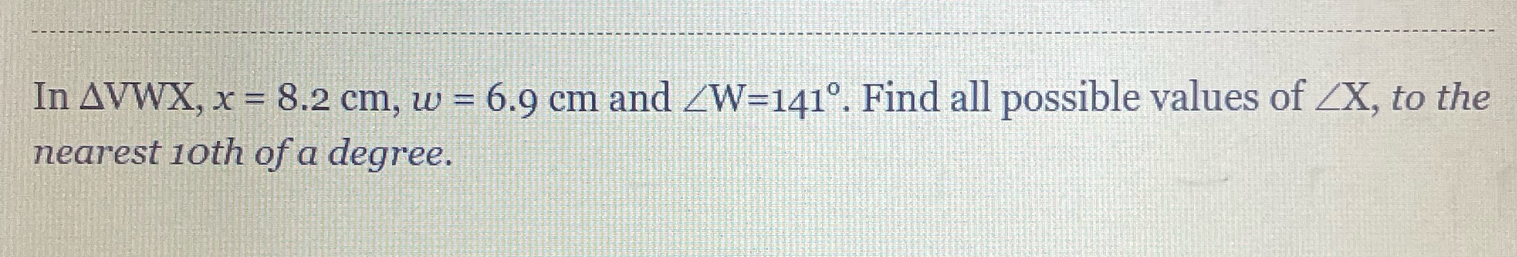 In AVVVX, x = 8.2 cm, w = 6.9 cm and ZW=1410.