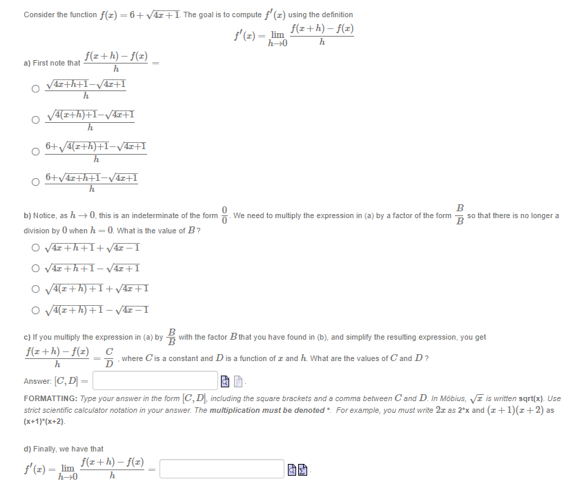 The goal is to compute f(x) using the definition f'(z) = lim