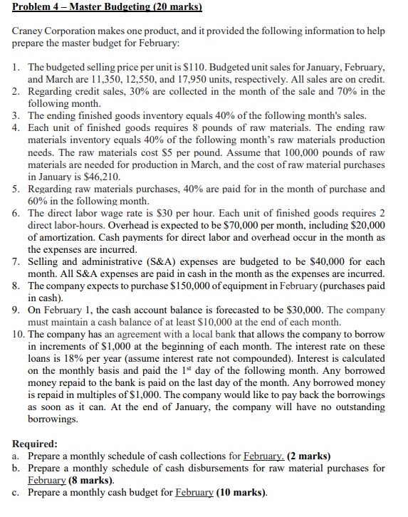 and it provided the following information to help prepare the master budget