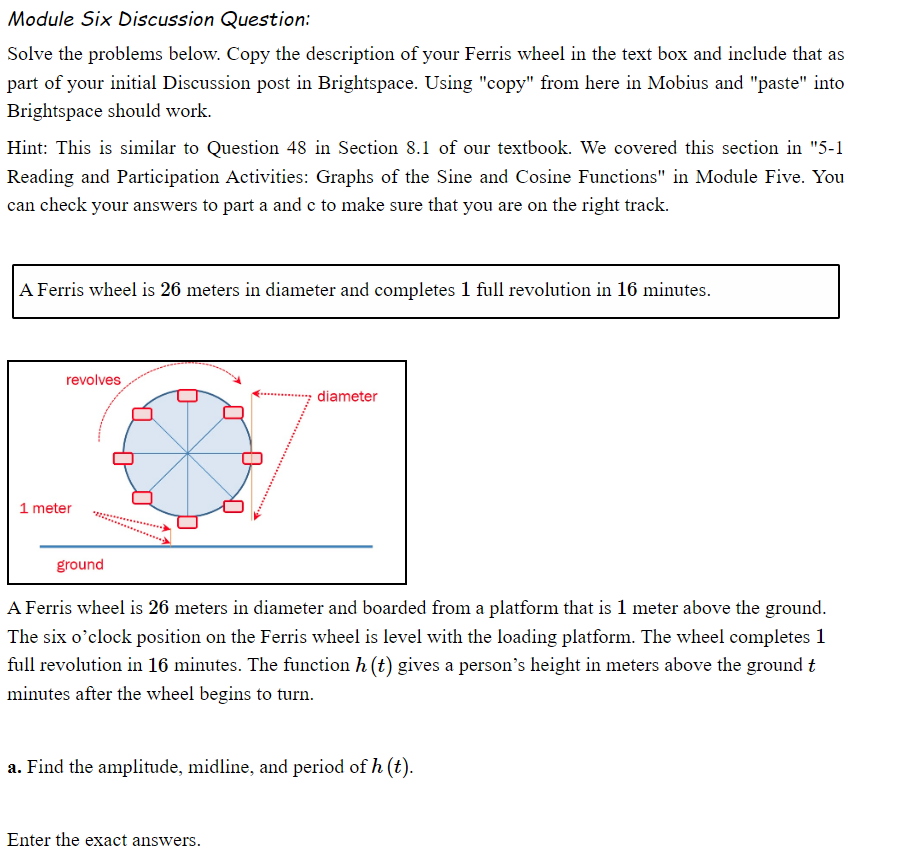  Module Six Discussion Question: Solve the problems below. Copy the description