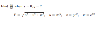 Find when a: = O, y = 2. P = u =