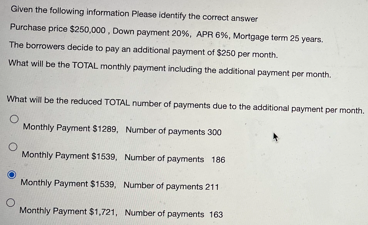  Given the following information Please identify the correct answer Purchase price