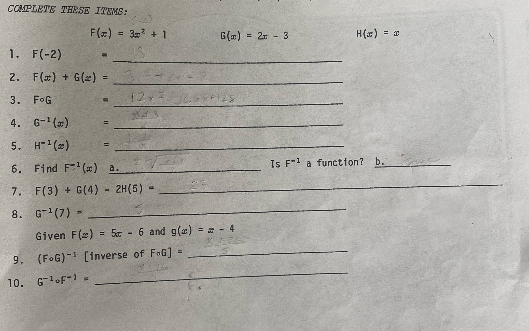= 3x2 + 1 G(ac) = 2x - 3 H (ac )
