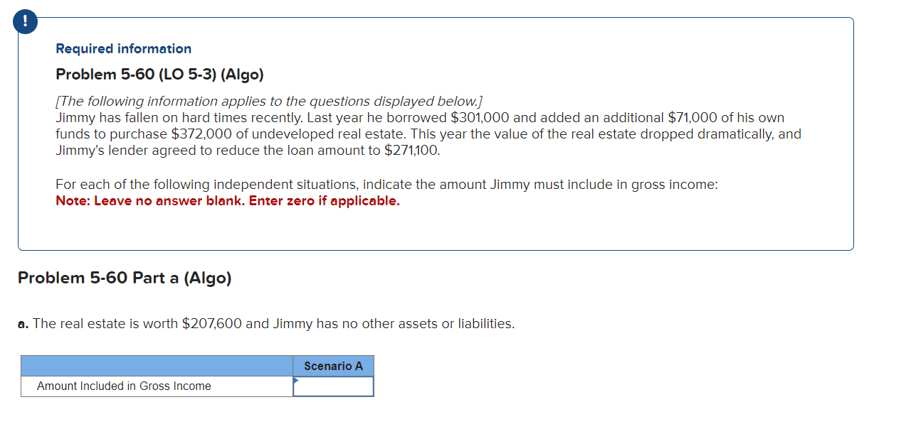 Required information Problem 5-60(LO 5-3)(Algo) [The following information applies to the