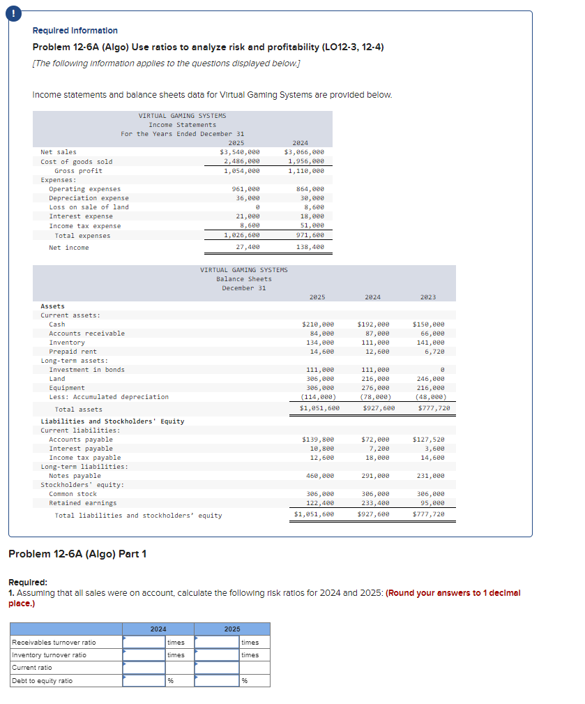 analyze risk and profitability (L012-3,12-4) [The following information applies to the questions