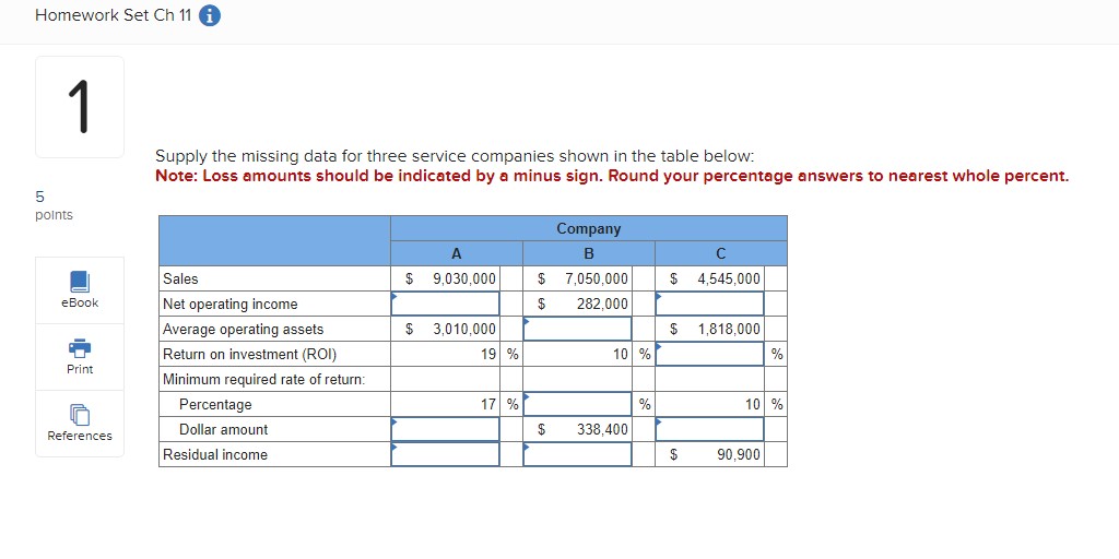 service companies shown in the table below: Note: Loss amounts should be