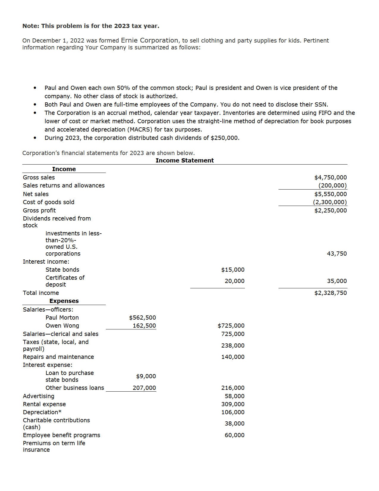 Hello, doing a tax return on a corporation. First 2images will