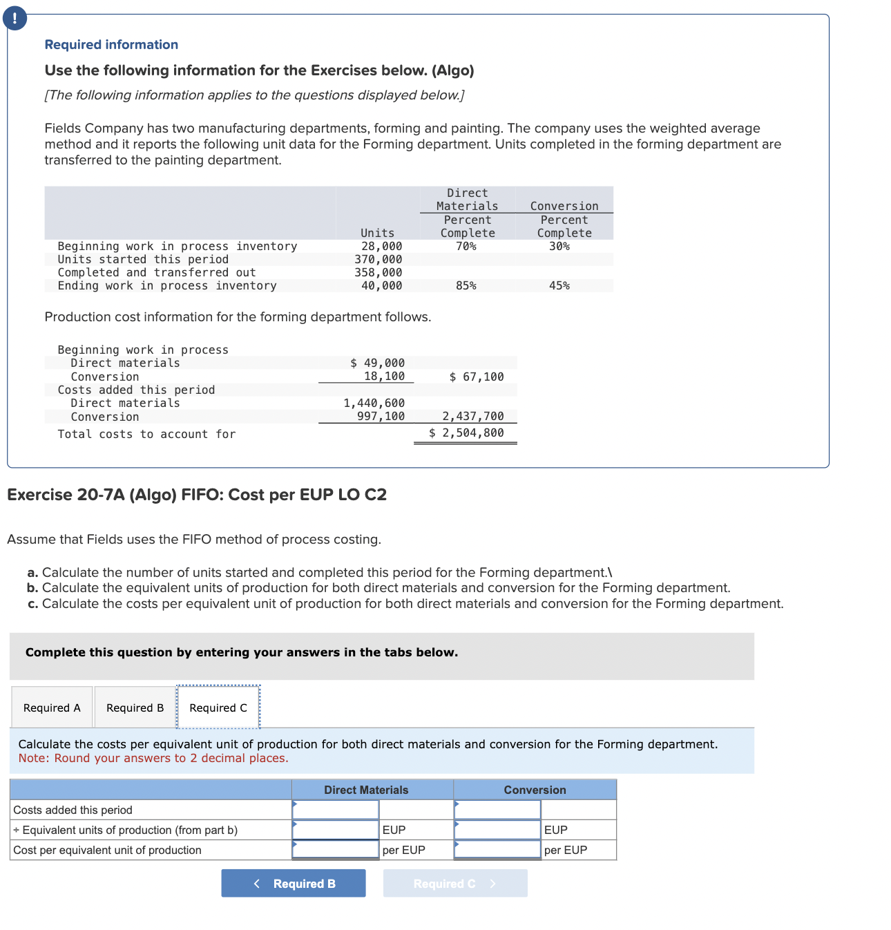  Required information Use the following information for the Exercises below. (Algo)