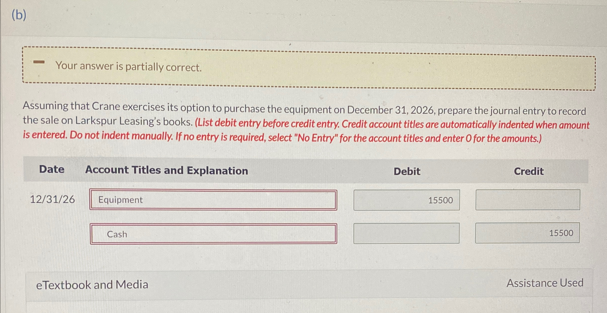 option to purchase the equipment on December 31,2026, prepare the journal entry