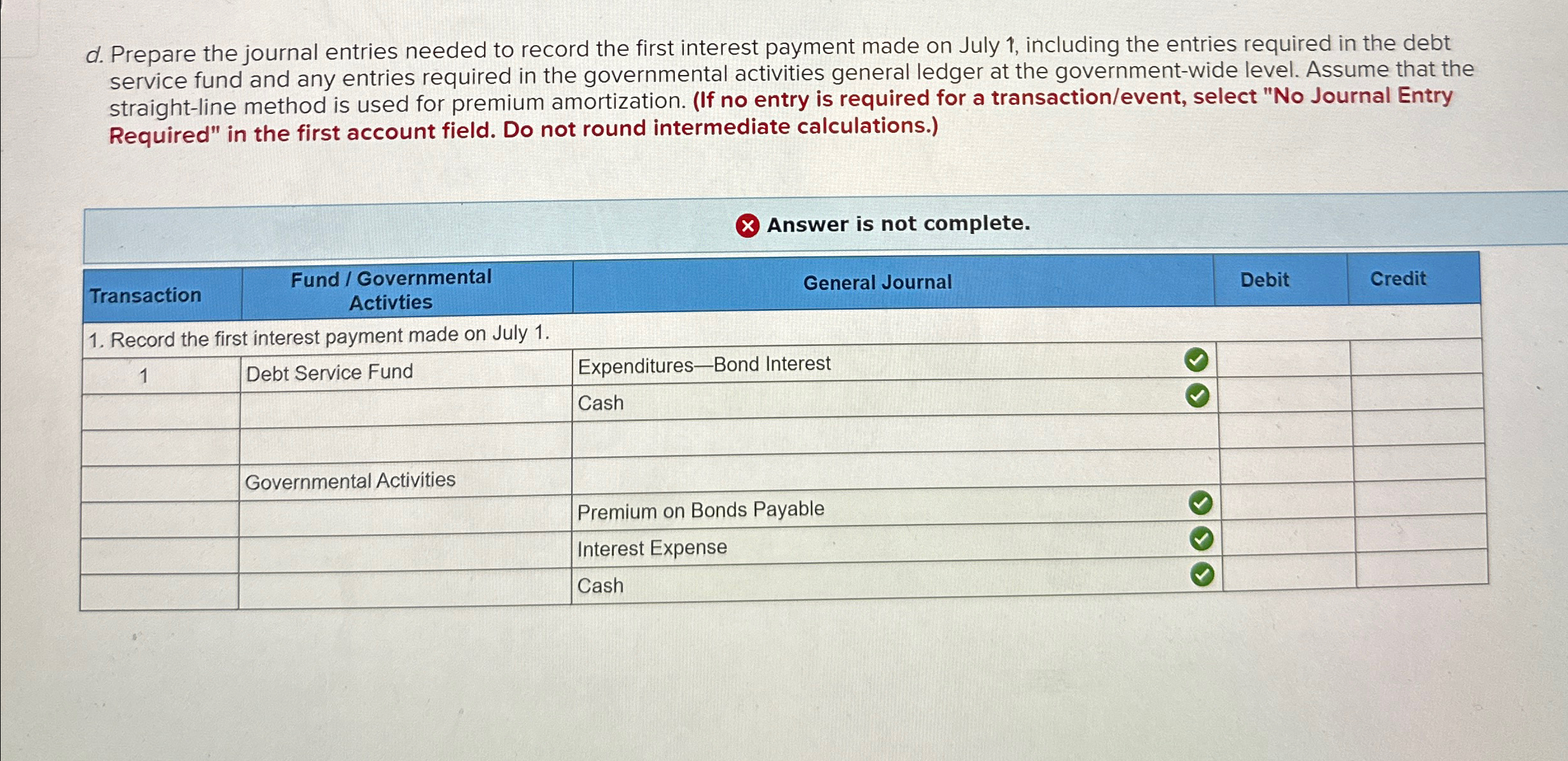 payment made on July 1, including the entries required in the debt