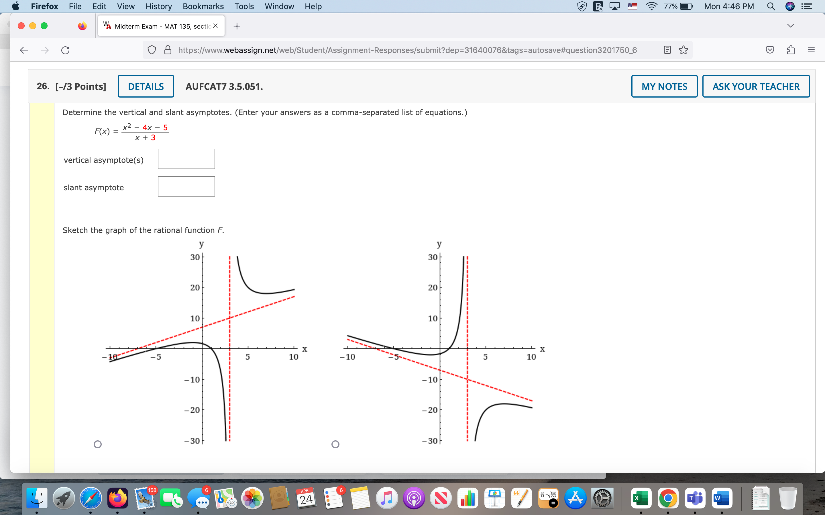 C O & https://www.webassign.net/web/Student/Assignment-Responses/submit?dep=31640076&tags=autosave#question3201750_6 E 26. [-/3 Points] DETAILS AUFCAT7 3.5.051. MY