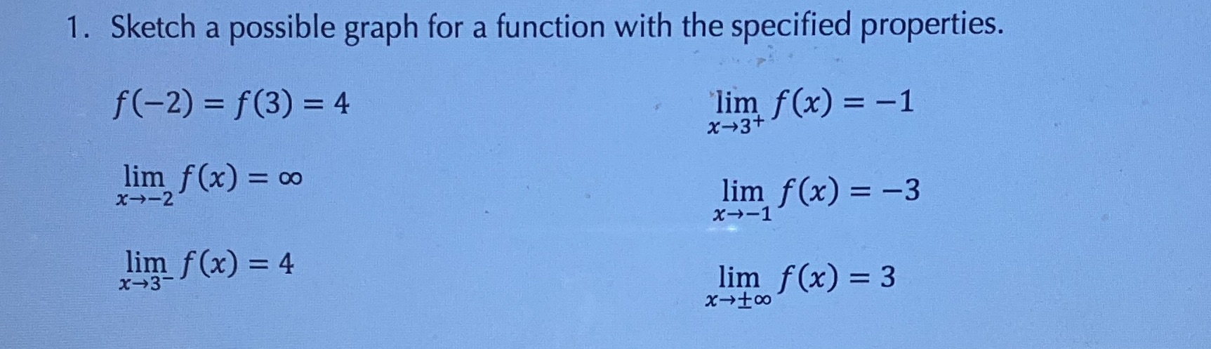 function with the specified properties. f ( - 2) = f(3) =4