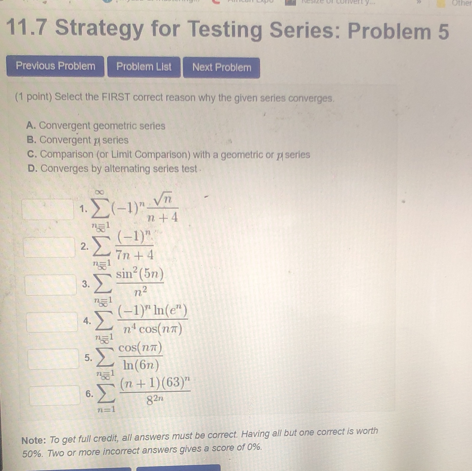Next Problem (1 point) Select the FIRST correct reason why the given