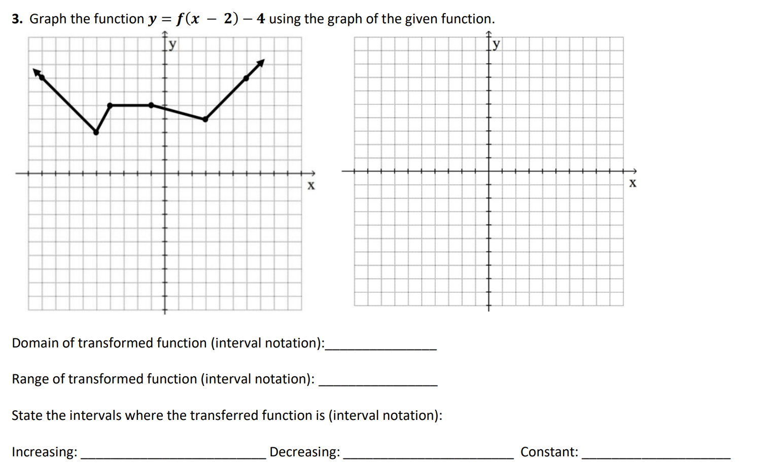 Domain of transformed function (interval notation): Range of transformed function (interval notation):