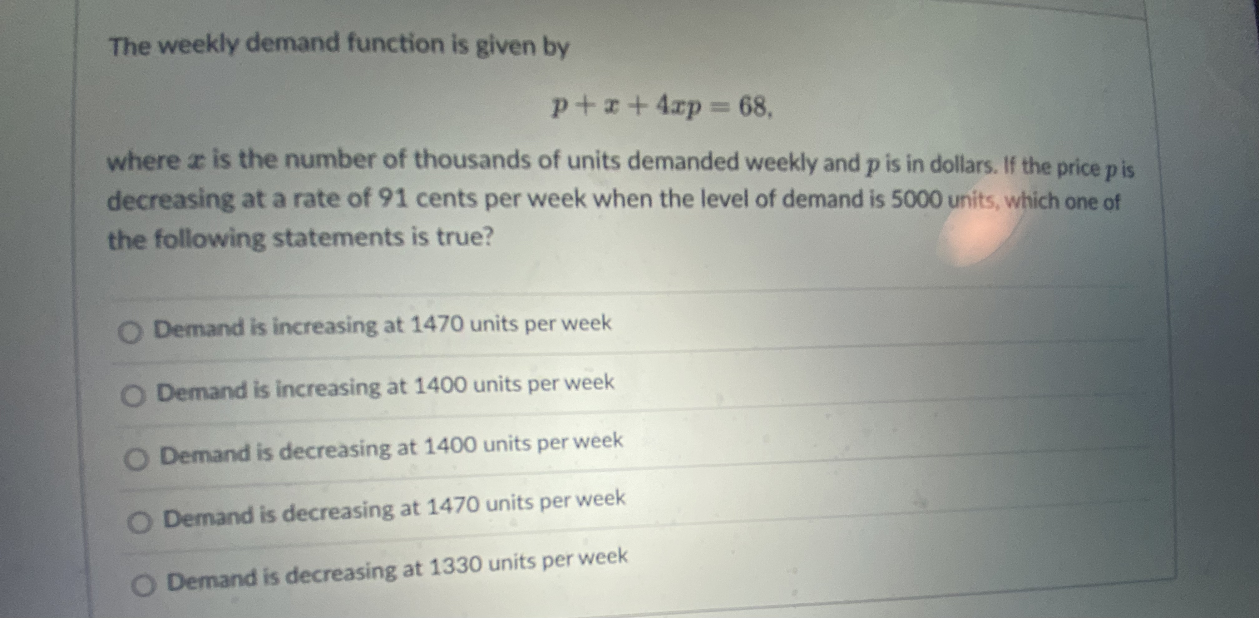 week, measured in units of a thousand. Compute the elasticity of demand