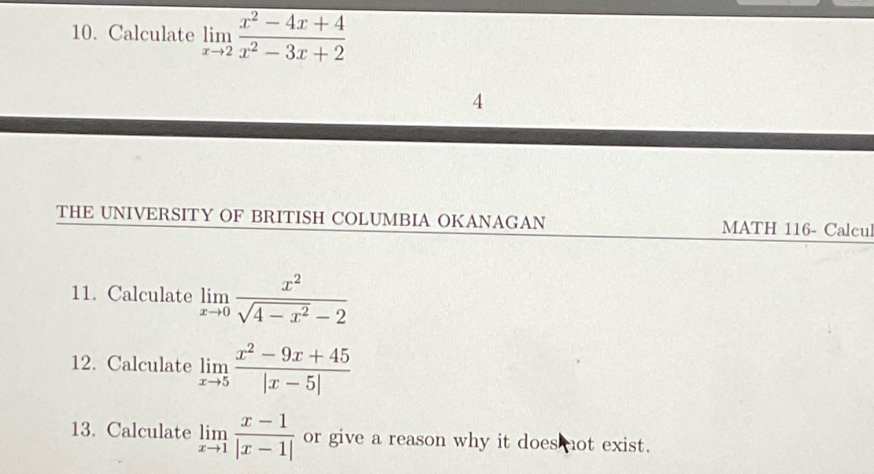 10. Calculate lilli 4 THE UNIVERSITY OF BRITISH COLUMBIA OKANAGAN 2 11.
