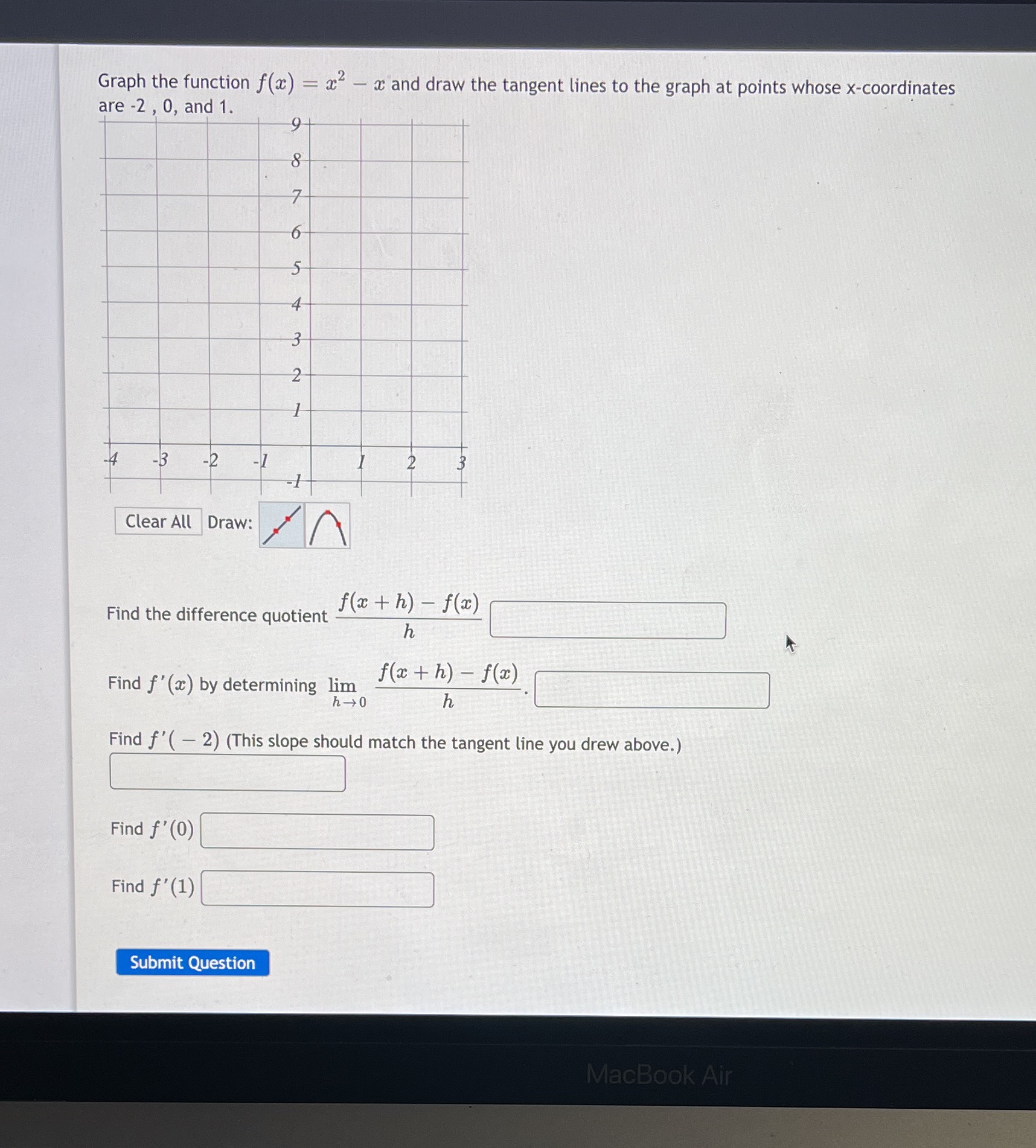  Graph the function f(x) = x- > and draw the tangent
