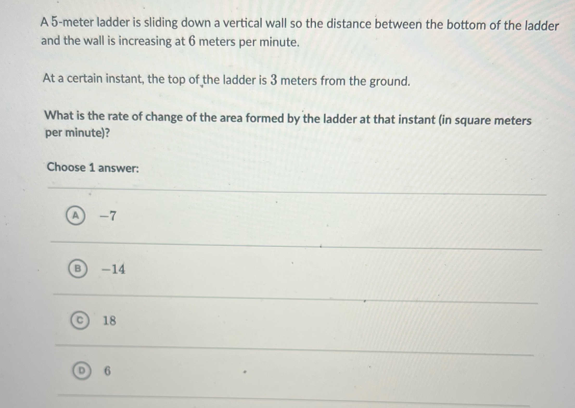  A 5-meter ladder is sliding down a vertical wall so the