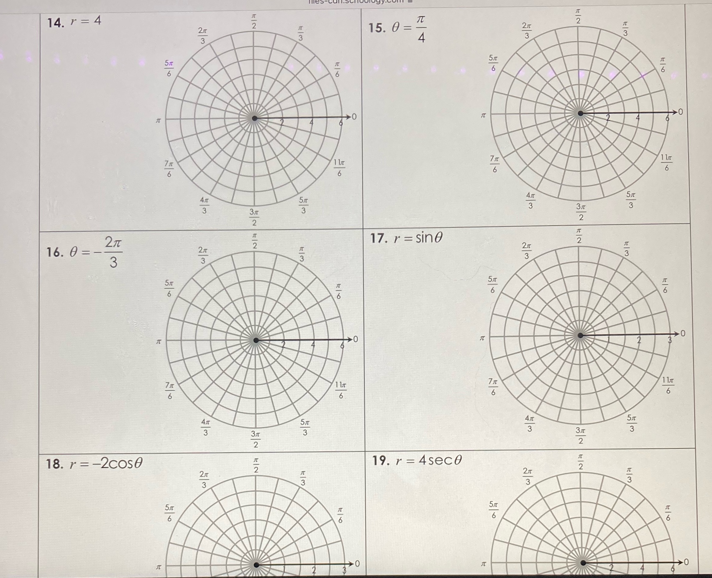 16. O = 18. r 2COS0 3m 15. 0 r = sino