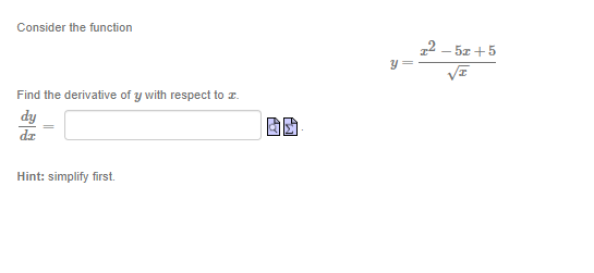 of y with respect to I. dy Hint: simplify first