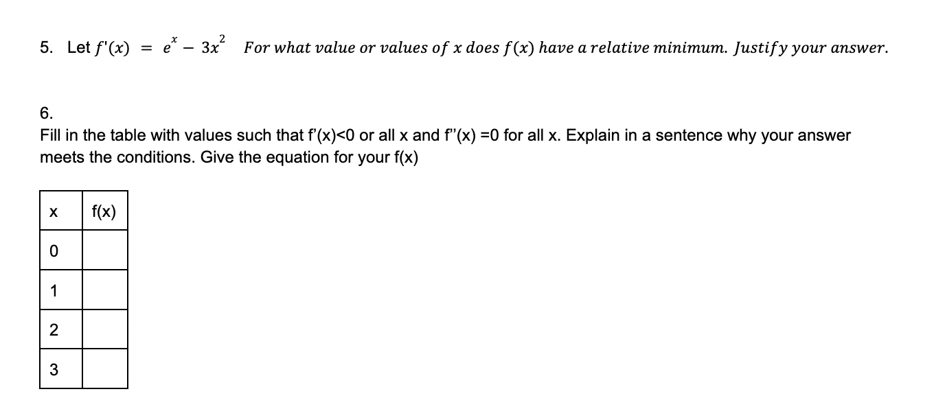 5. Let f'(x) = ex 32:2 For what value or values