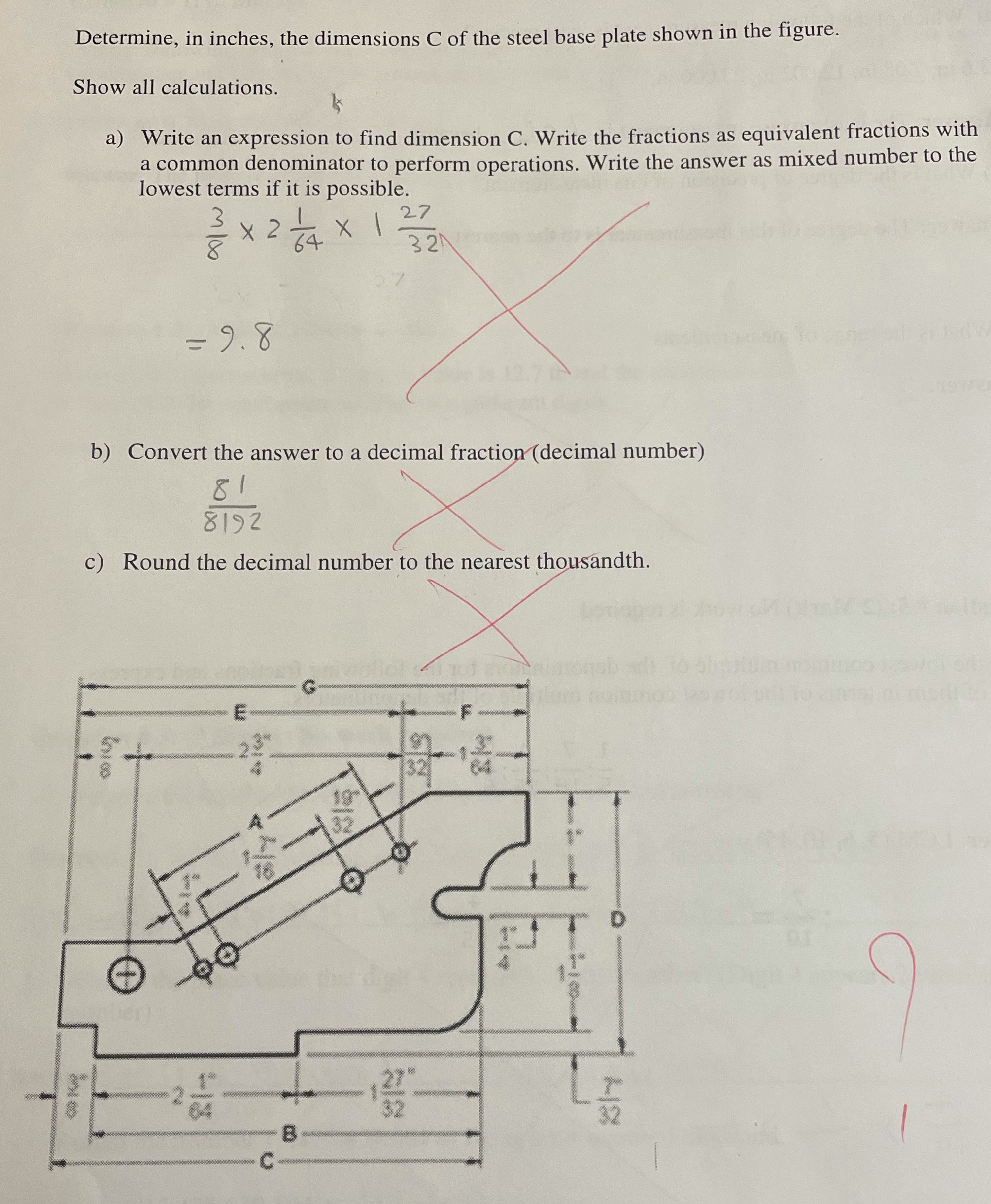 the dimensions C of the steel base plate shown in the figure.