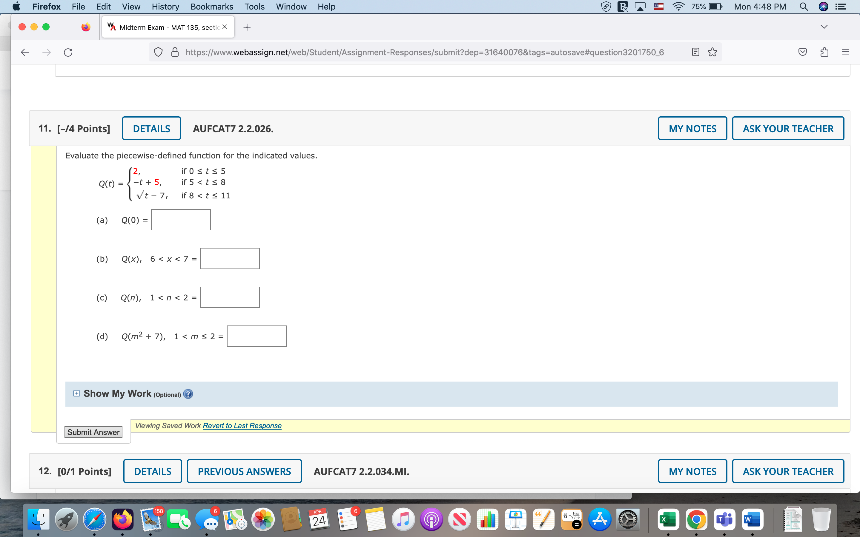 Mon 4:48 PM QE A Midterm Exam - MAT 135, section X